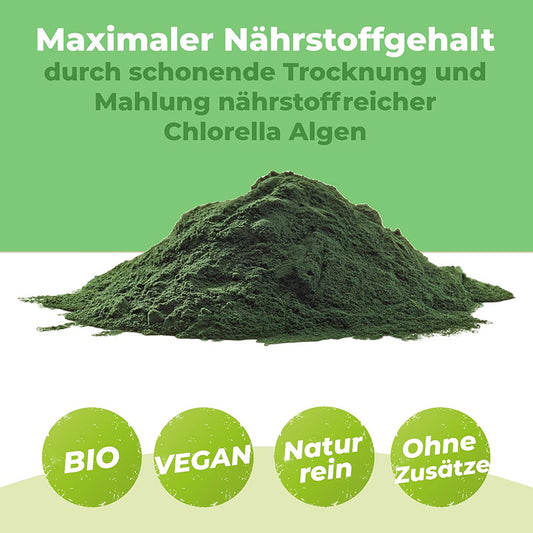 Bio Chlorella Pulver 500 g – Vegan, reich an Vitamin B12, perfekt für Smoothies