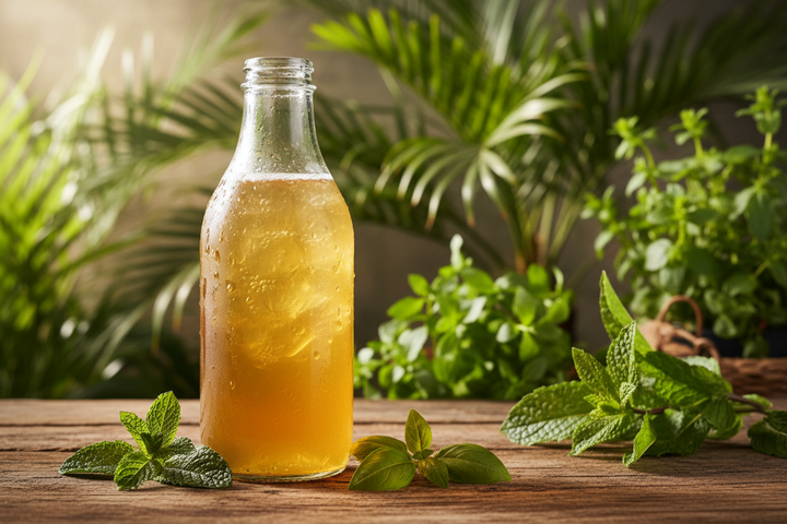 selbstgemachter Kombucha in einer Flasche