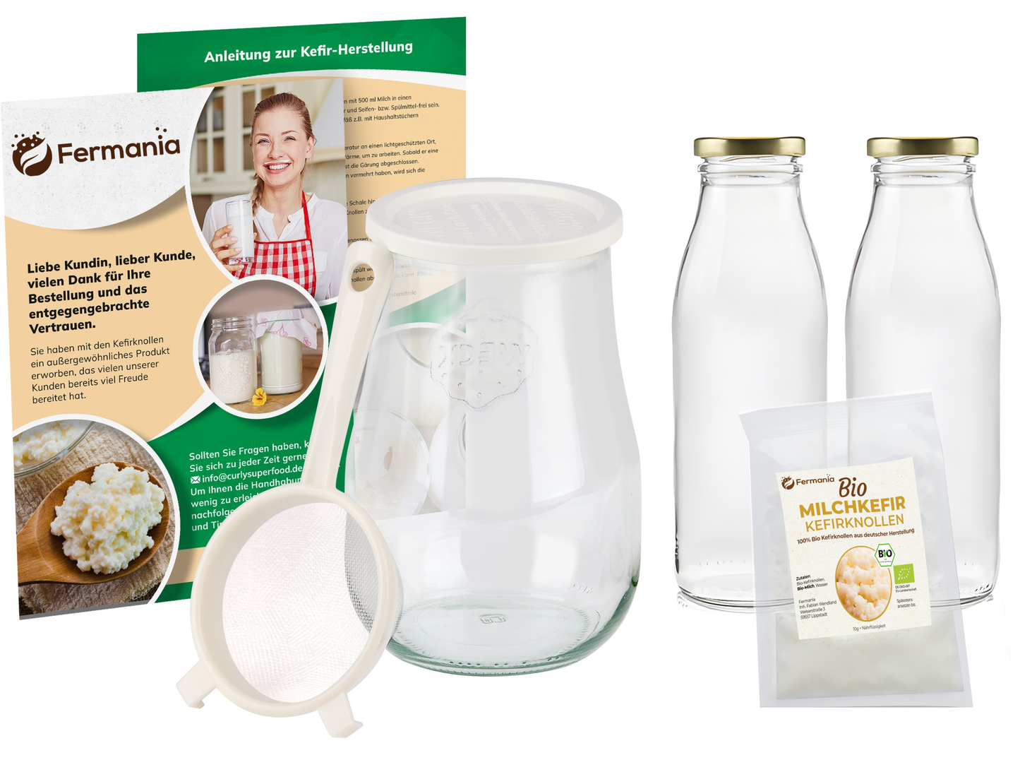 Kefir Starter Set – Milchkefir selber machen mit Bio-Kefirknollen + Zubehör