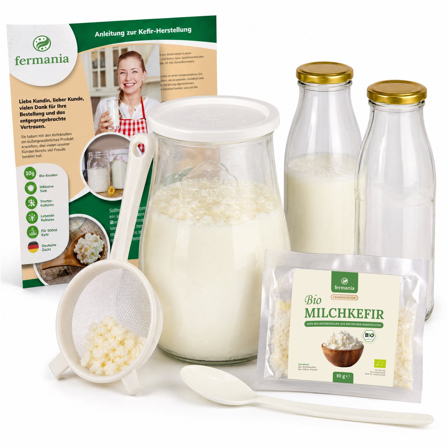 Milchkefir Starter Set – Milchkefir selber machen mit Bio-Kefirknollen + Zubehör