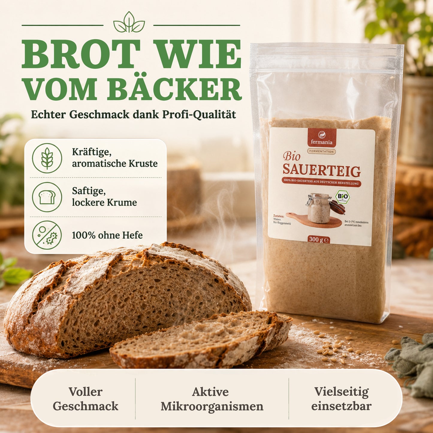 Sauerteig Medium Starter Set  – Sauerteigbrot selber machen mit Bio Roggensauerteig + Zubehör
