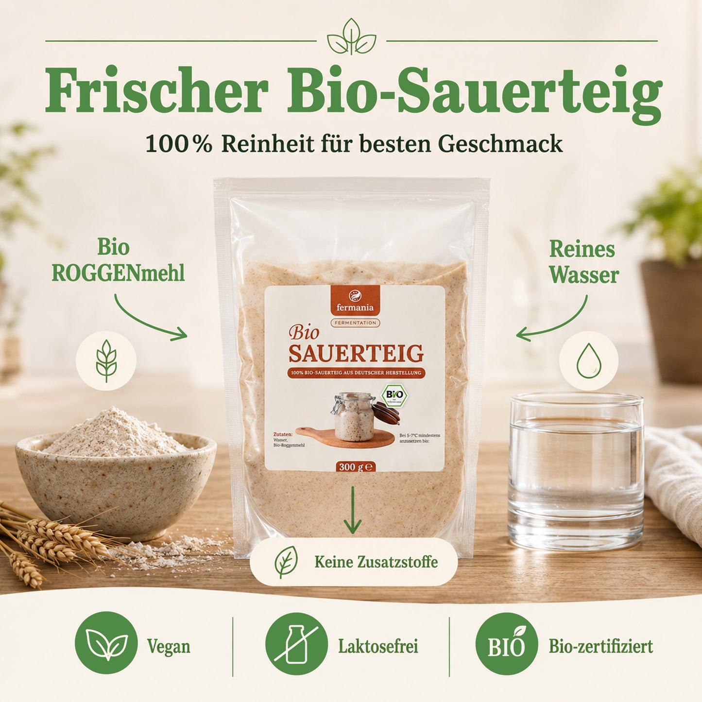 Sauerteig Medium Starter Set  – Sauerteigbrot selber machen mit Bio Roggensauerteig + Zubehör