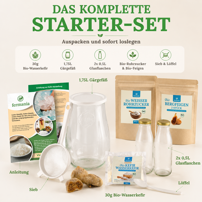 Wasserkefir Starter Set Premium- Wasserkefir selber machen mit Japankristallen + Zubehör