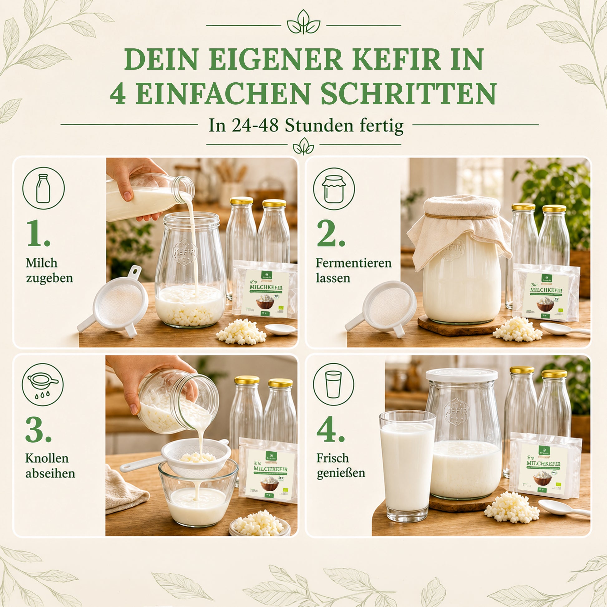 Milchkefir Starter Set – Milchkefir selber machen mit Bio-Kefirknollen + Zubehör