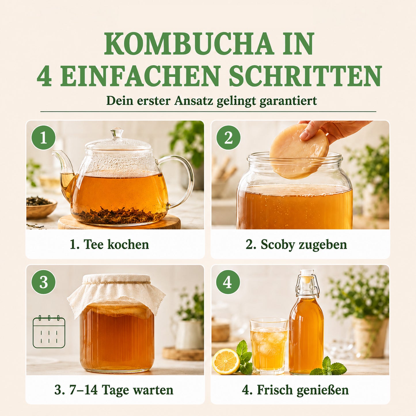 Kombucha Medium Starter Set mit Kombucha Teepilz (SCOBY) + Zubehör