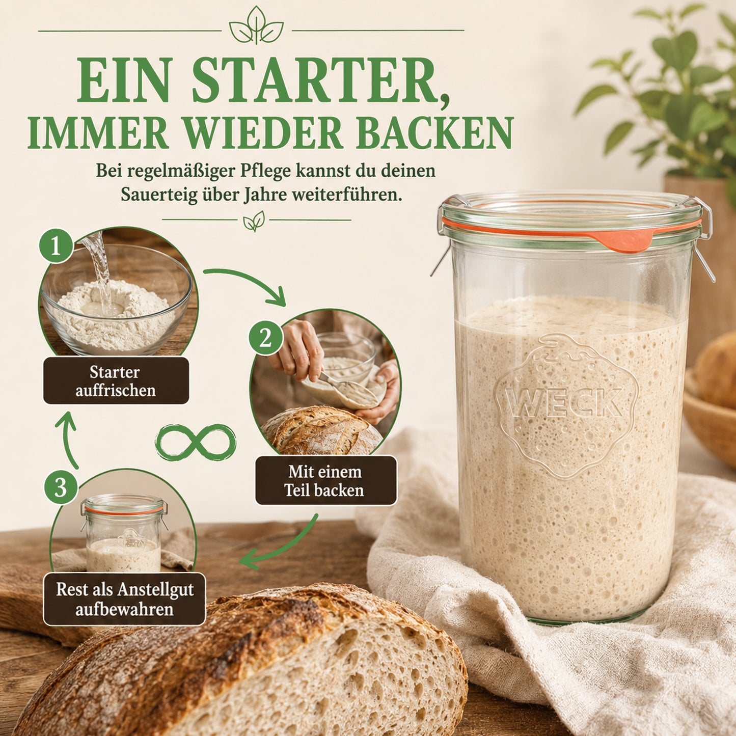 Sauerteig Medium Starter Set  – Sauerteigbrot selber machen mit Bio Roggensauerteig + Zubehör