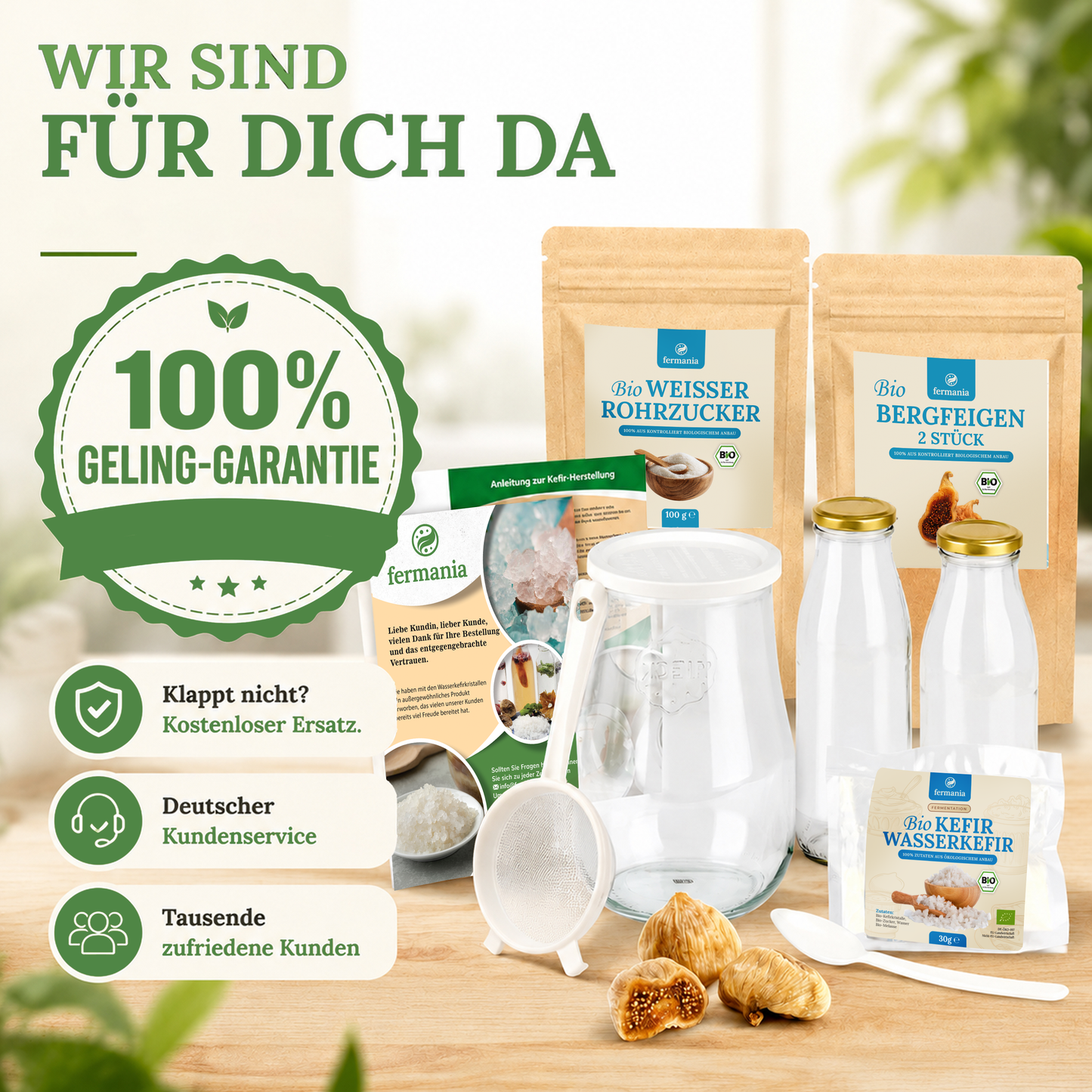 Wasserkefir Starter Set Premium- Wasserkefir selber machen mit Japankristallen + Zubehör