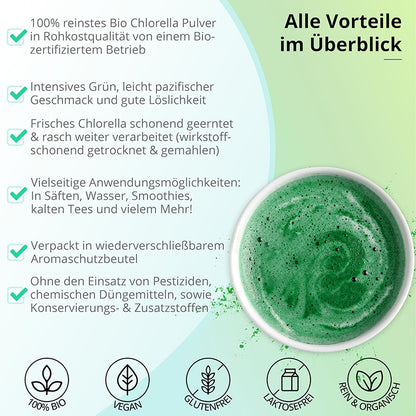 Bio Chlorella Pulver 500 g – Vegan, reich an Vitamin B12, perfekt für Smoothies