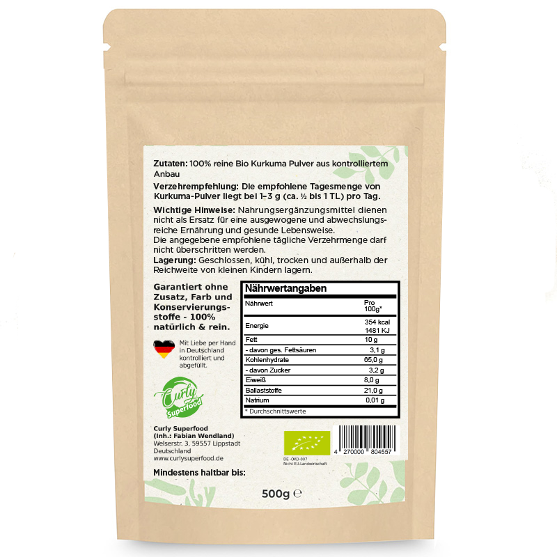Bio Kurkuma Pulver kaufen | Hochwertiges Superfood mit natürlichem Curcumin