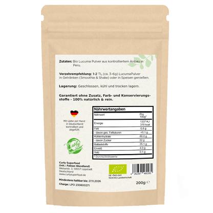 Bio Lucuma Pulver - 200g - die gesunde Alternative zu Zucker