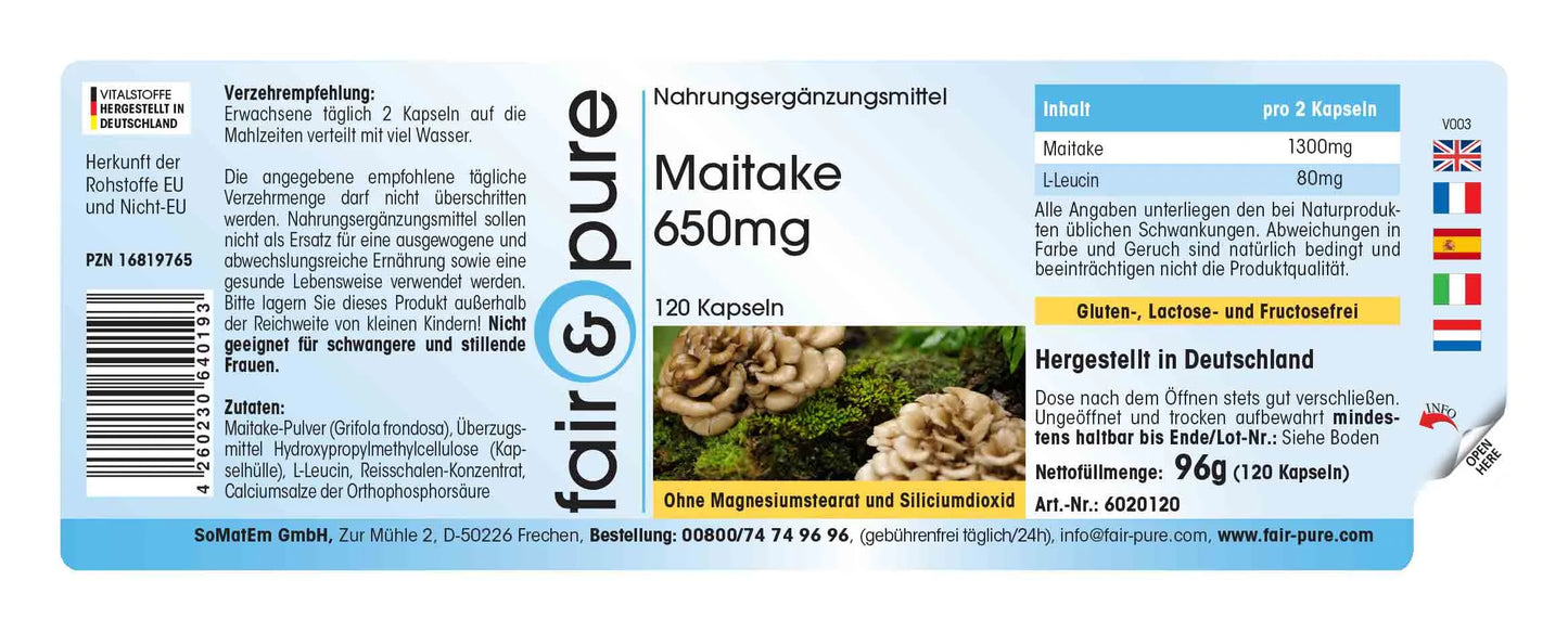 Maitake Vitalpilz Kapseln 650mg | 120 Stück