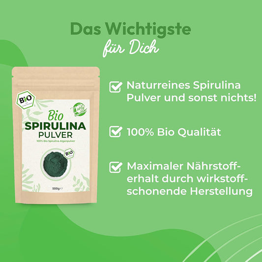 Bio Spirulina Pulver 500g – Vegan, ohne Zusätze & voller Nährstoffe