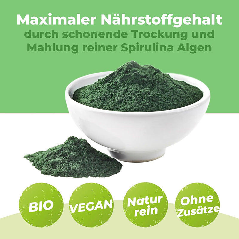 Bio Spirulina Pulver 500g – Vegan, ohne Zusätze & voller Nährstoffe