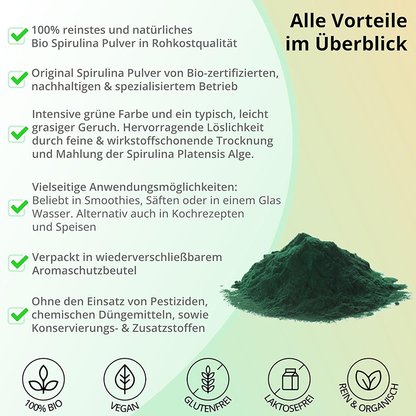 Bio Spirulina Pulver 500g – Vegan, ohne Zusätze & voller Nährstoffe
