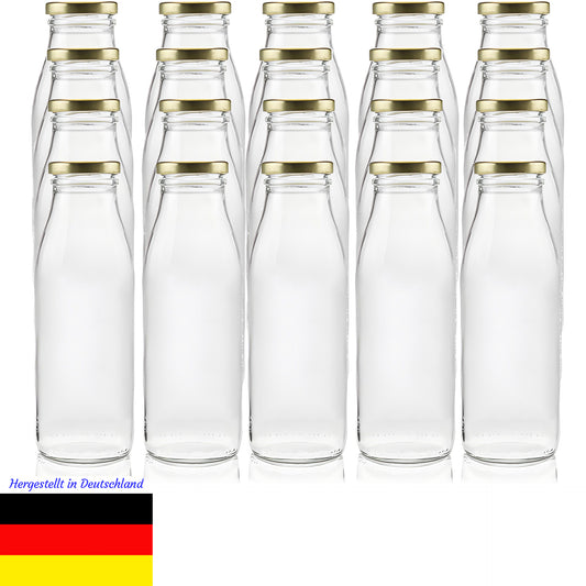 Milchflasche Glas 500ml – 20er Set – Weithalsöffnung 48mm – Wiederverwendbar – Für Säfte, Milch, Kefir, Kombucha – Spülmaschinengeeignet