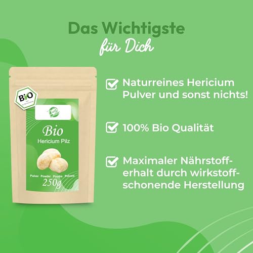 Hericium Pulver 250g | Bio | Rohkost | Hochwertiger Vitalpilz Igelstachelbart